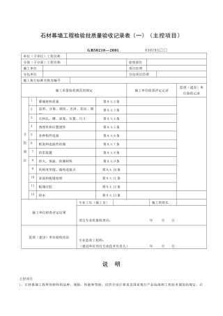 石材幕墙工程检验批质量验收记录表