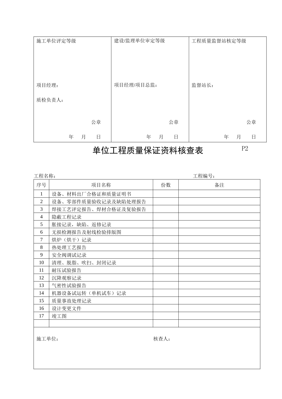 石化设备安装质量评定表_第2页