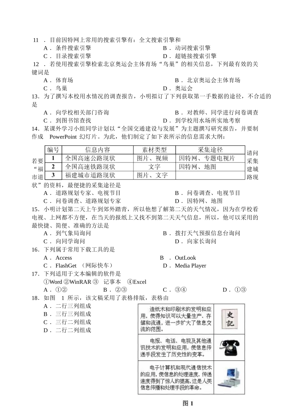 高一信息技术会考模拟试题_第2页