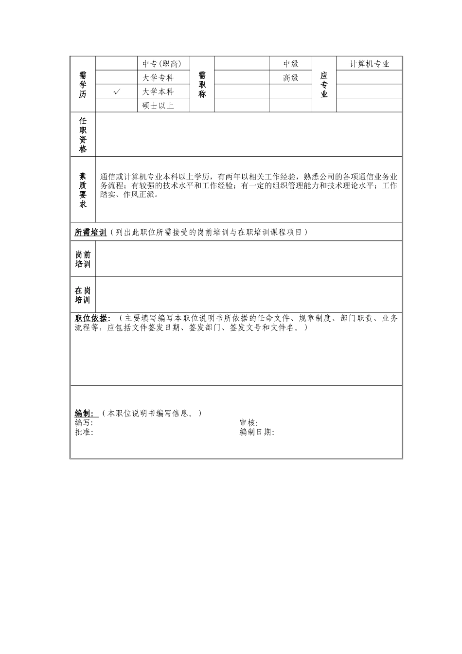 信息化与技术管理岗位说明书_第2页