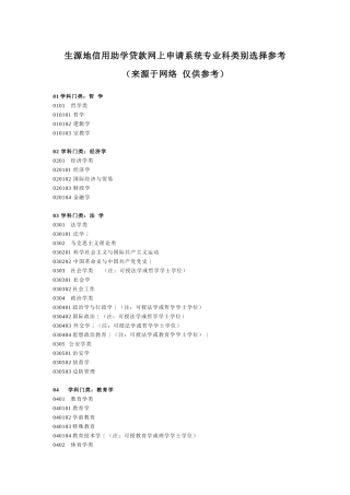 生源地信用助学贷款网上申请系统专业科类别选择参考