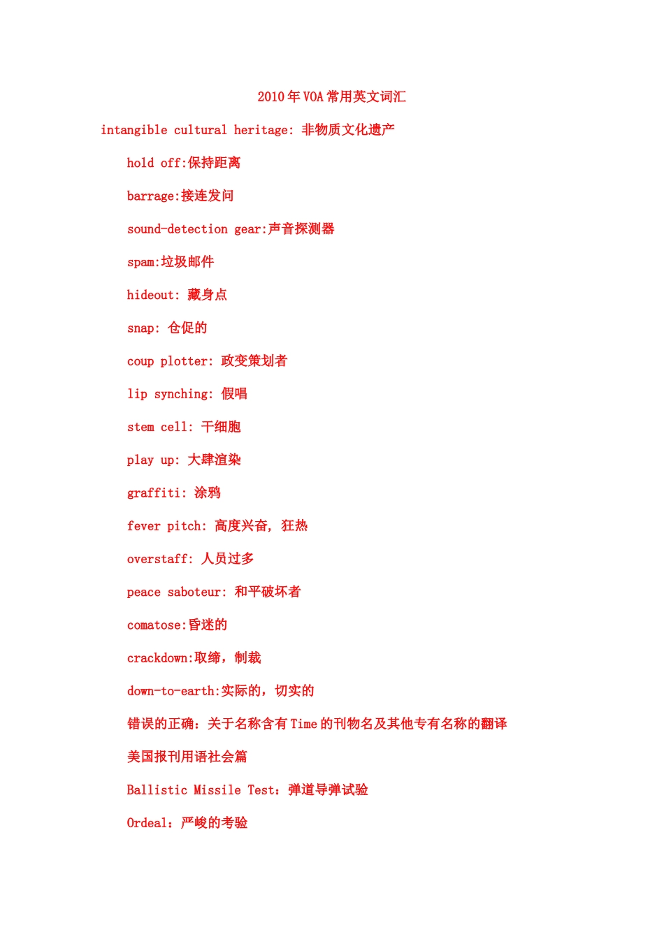 XXXX年VOA常用英文词汇_第1页