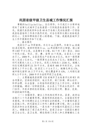 巩固省级甲级卫生县城工作情况汇报
