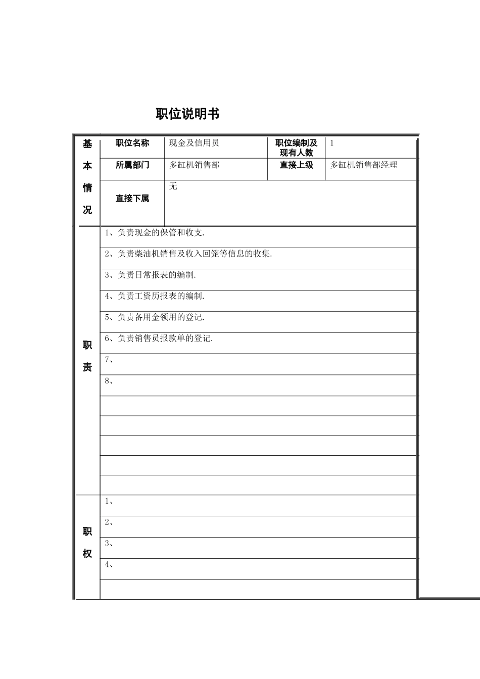 现金及信用员岗位说明书_第1页