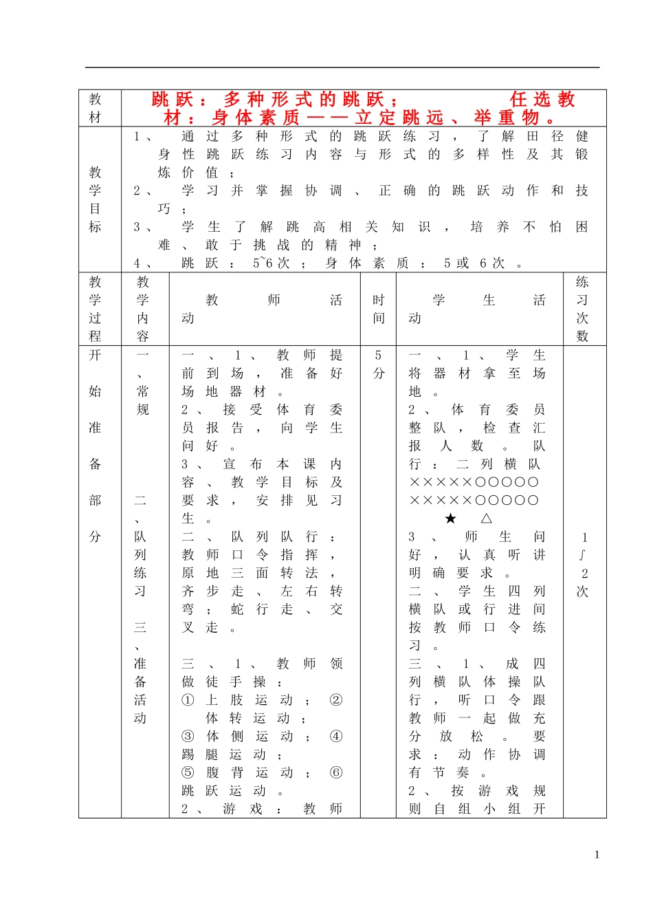 九年级体育跳跃任选教材教案_第1页