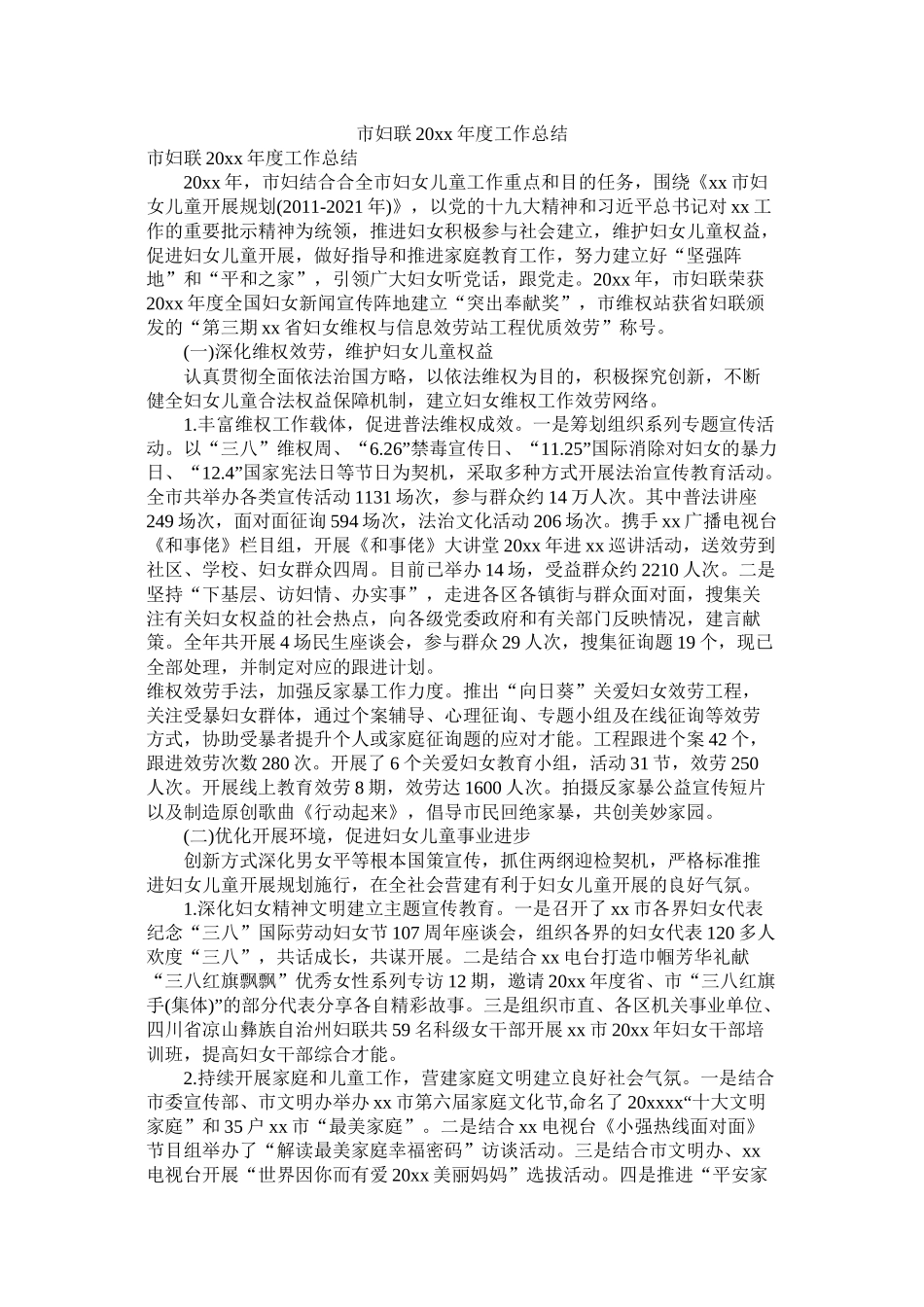 市妇联20年度工作总结参考_第1页