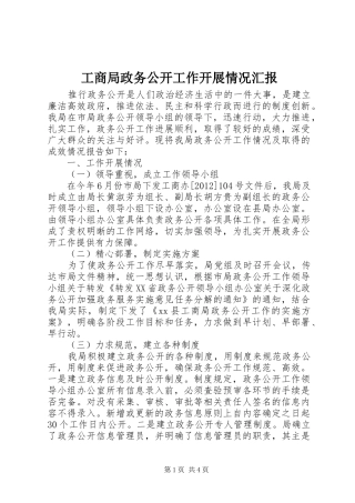 工商局政务公开工作开展情况汇报