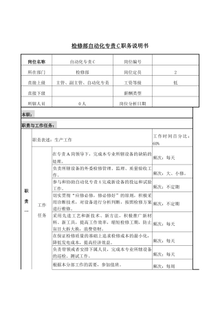 检修部自动化专责C岗位职务说明