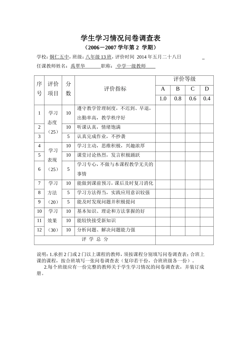 学生学习情况问卷调查表_第1页