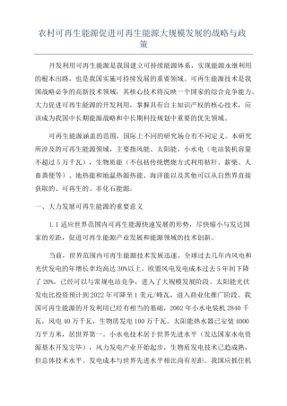农村可再生能源促进可再生能源大规模发展的战略与政策