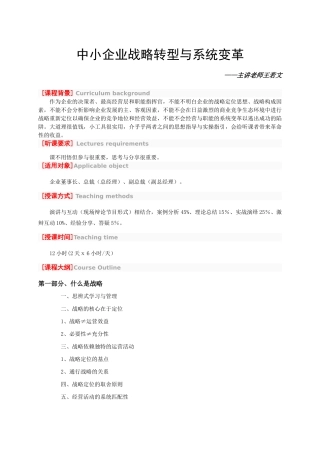 王若文老师：中小企业战略转型与系统变革