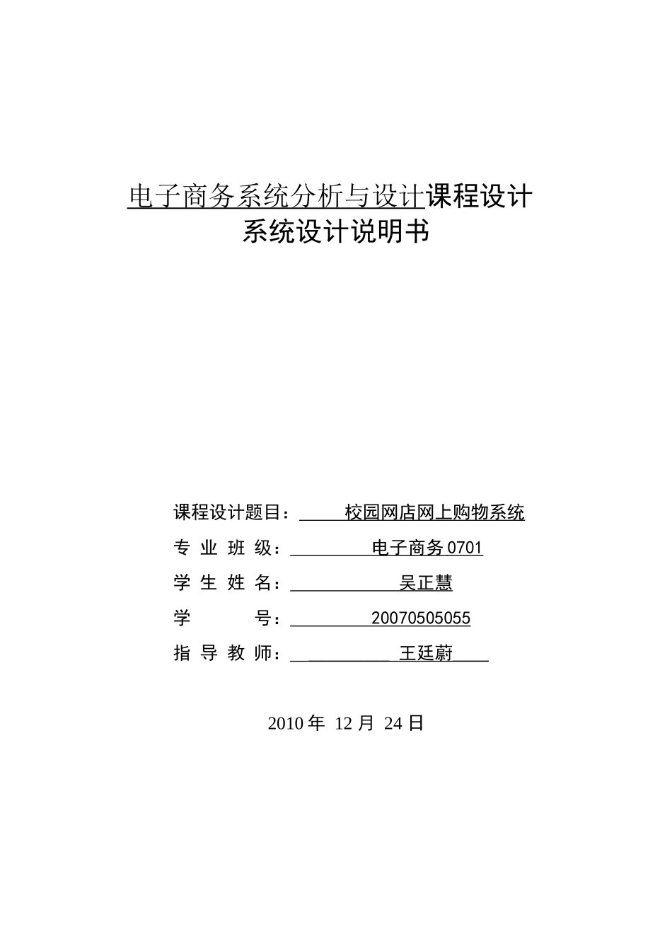 电子商务系统分析与设计课程设计说明书_第1页
