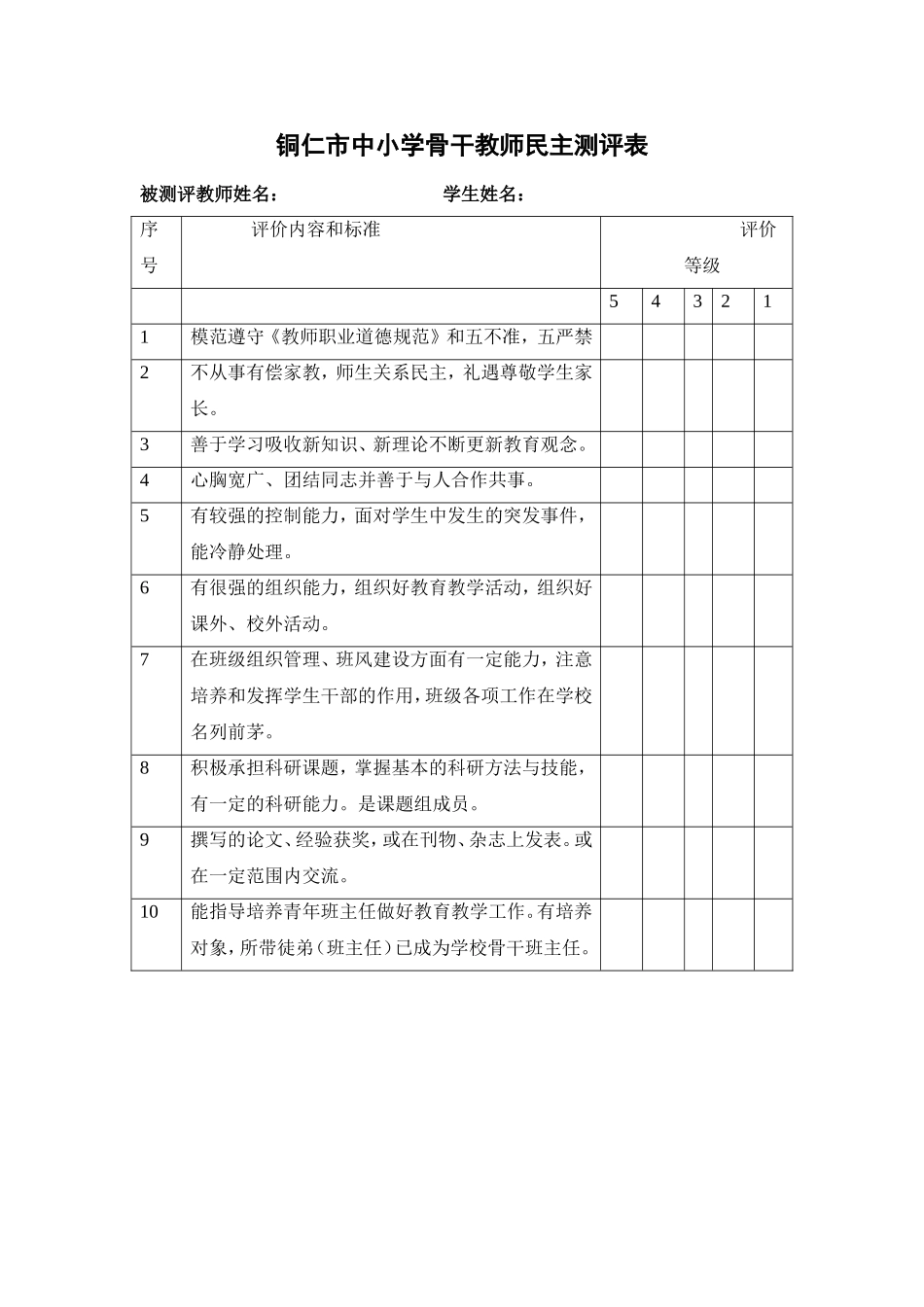 骨干教师民主测评表_第1页