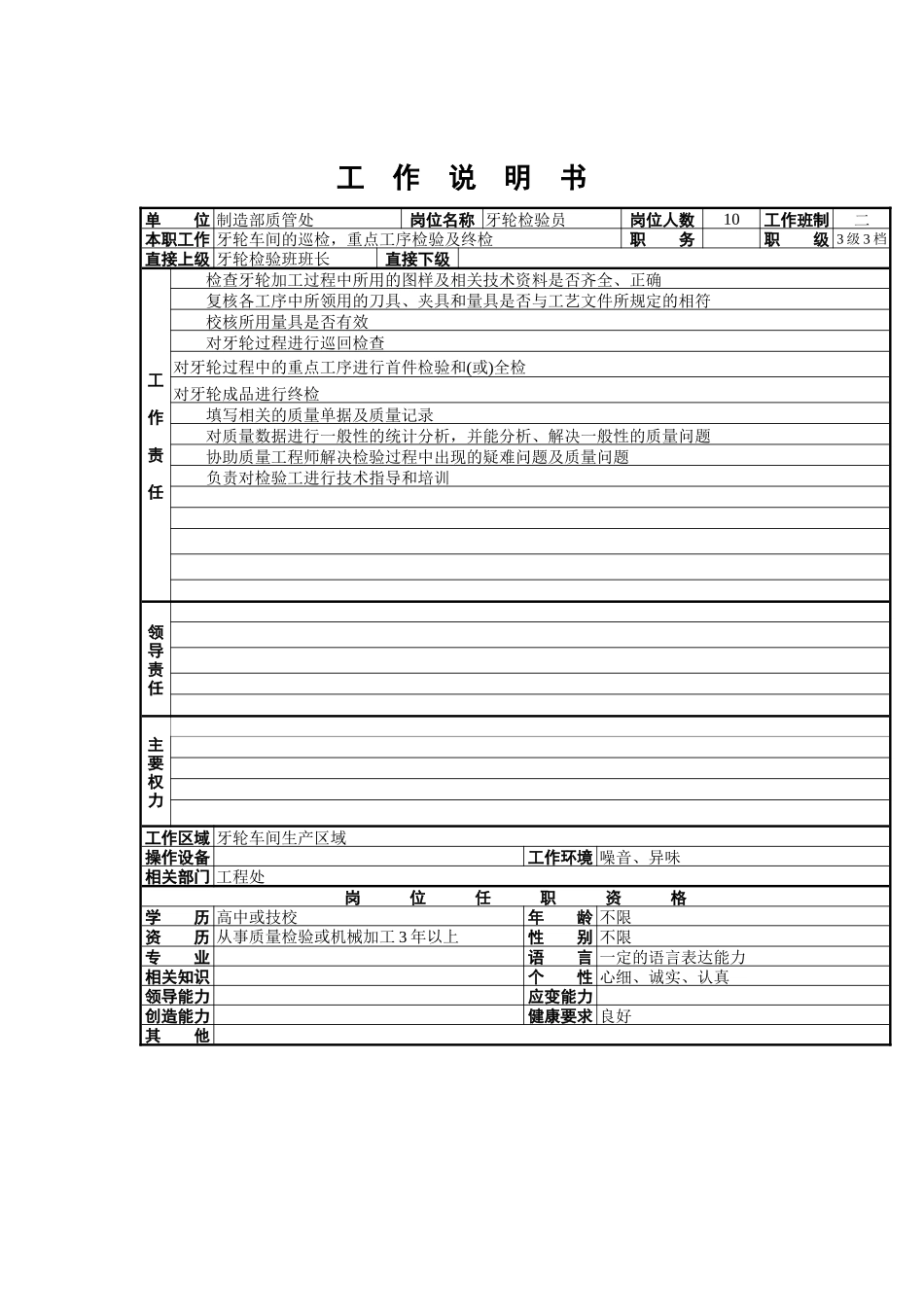 牙轮检验员工作说明书_第1页