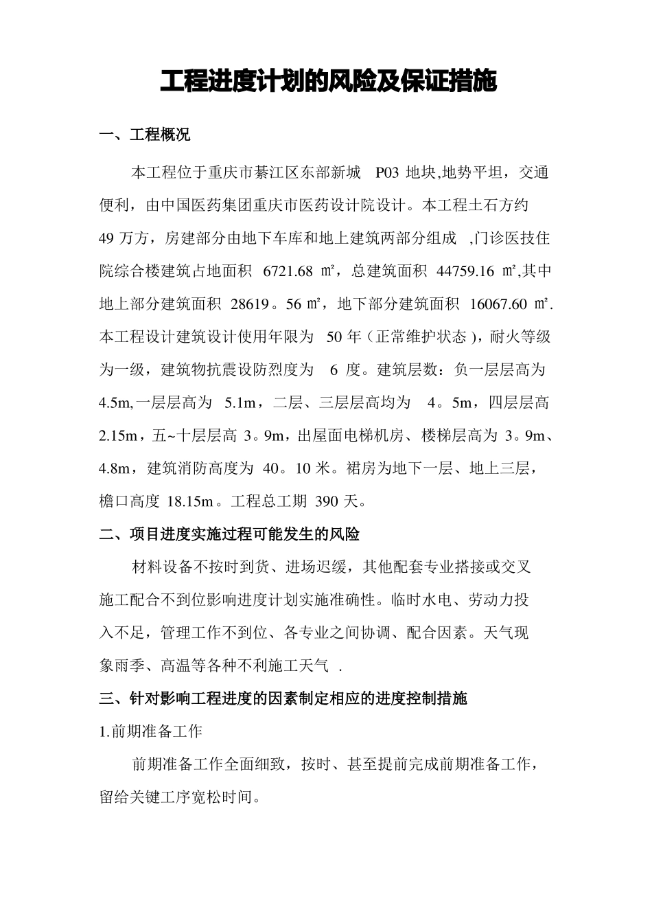 工程进度计划的风险及保证措施_第1页