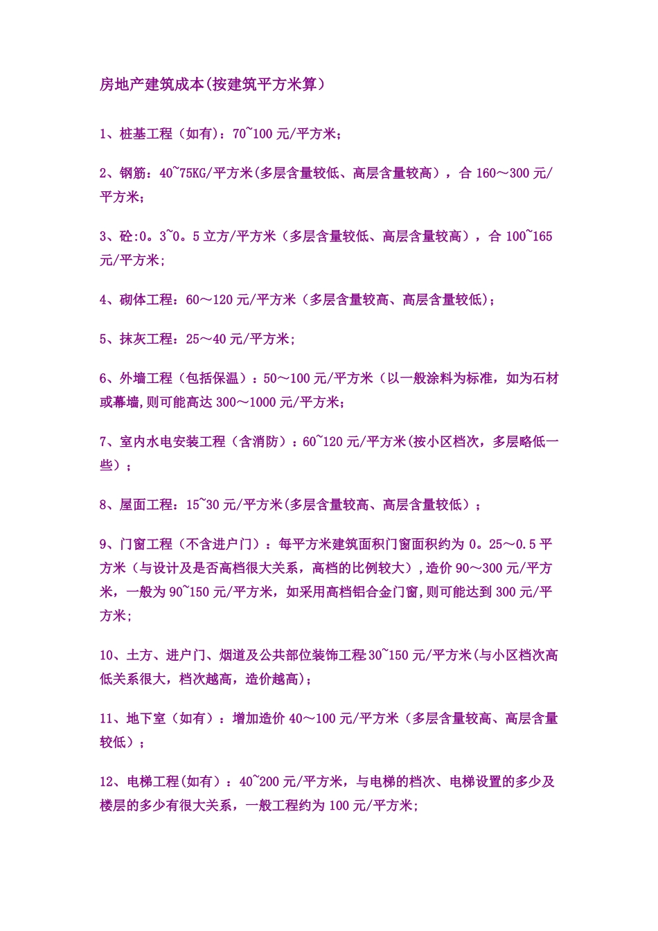 房地产建筑成本按建筑平方米算_第1页