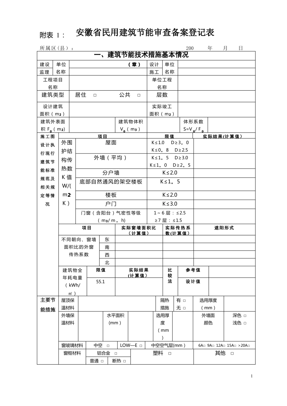 安徽民用建筑节能审查备案登记表_第1页