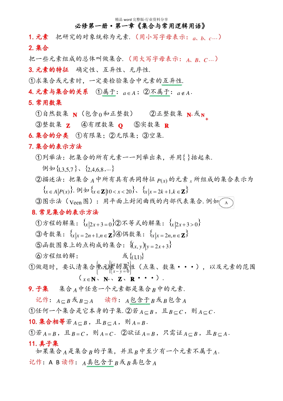 必修第一册·集合与常用逻辑用语知识点总结_第1页