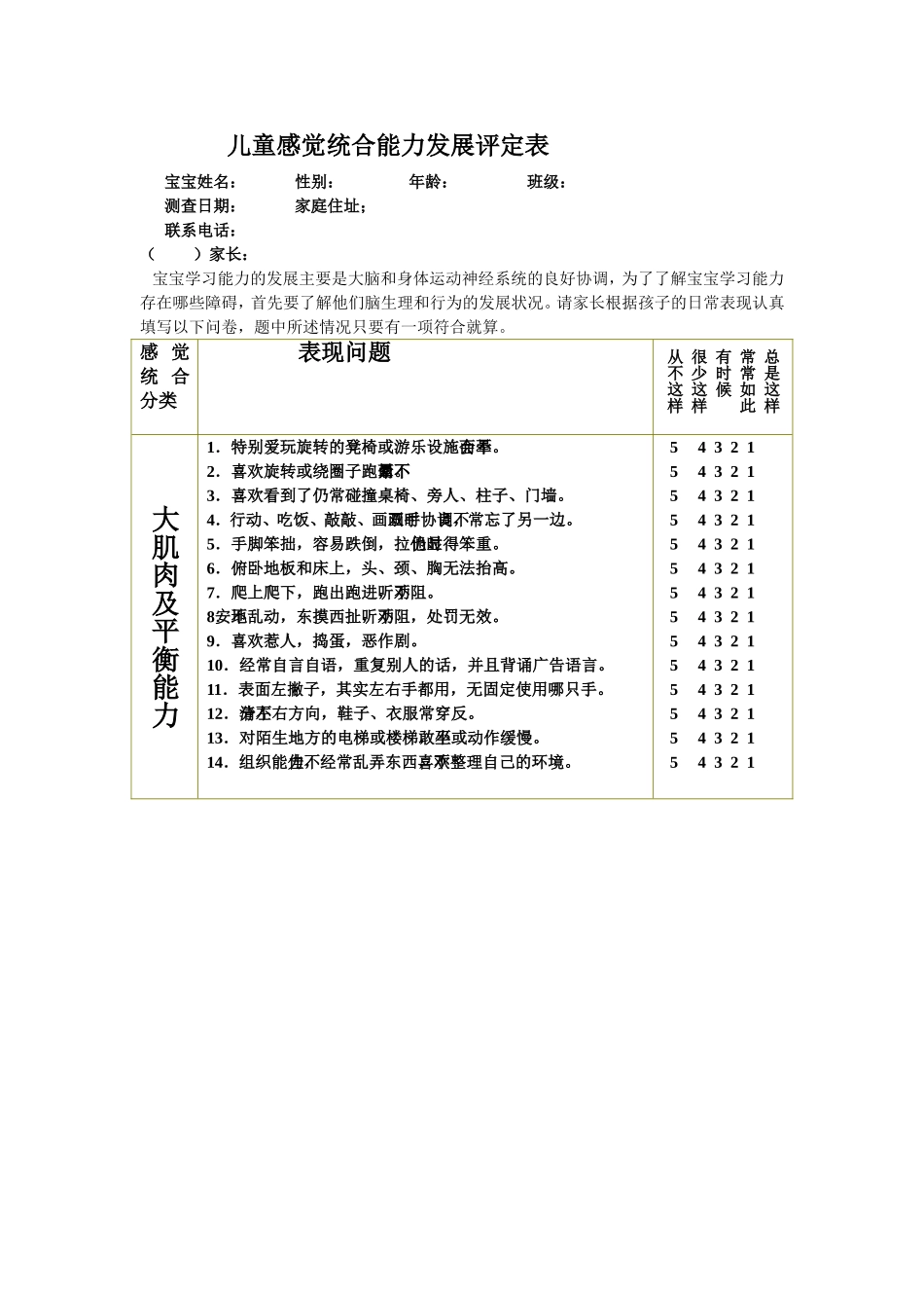 儿童感觉统合能力发展评定表_第1页