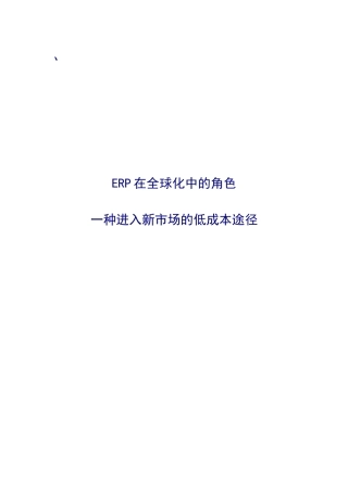 erp是一种进入新市场的低成本途径