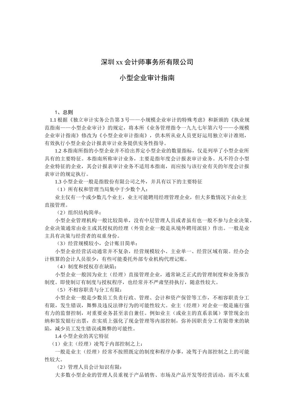 深圳某公司小型企业审计指南_第1页