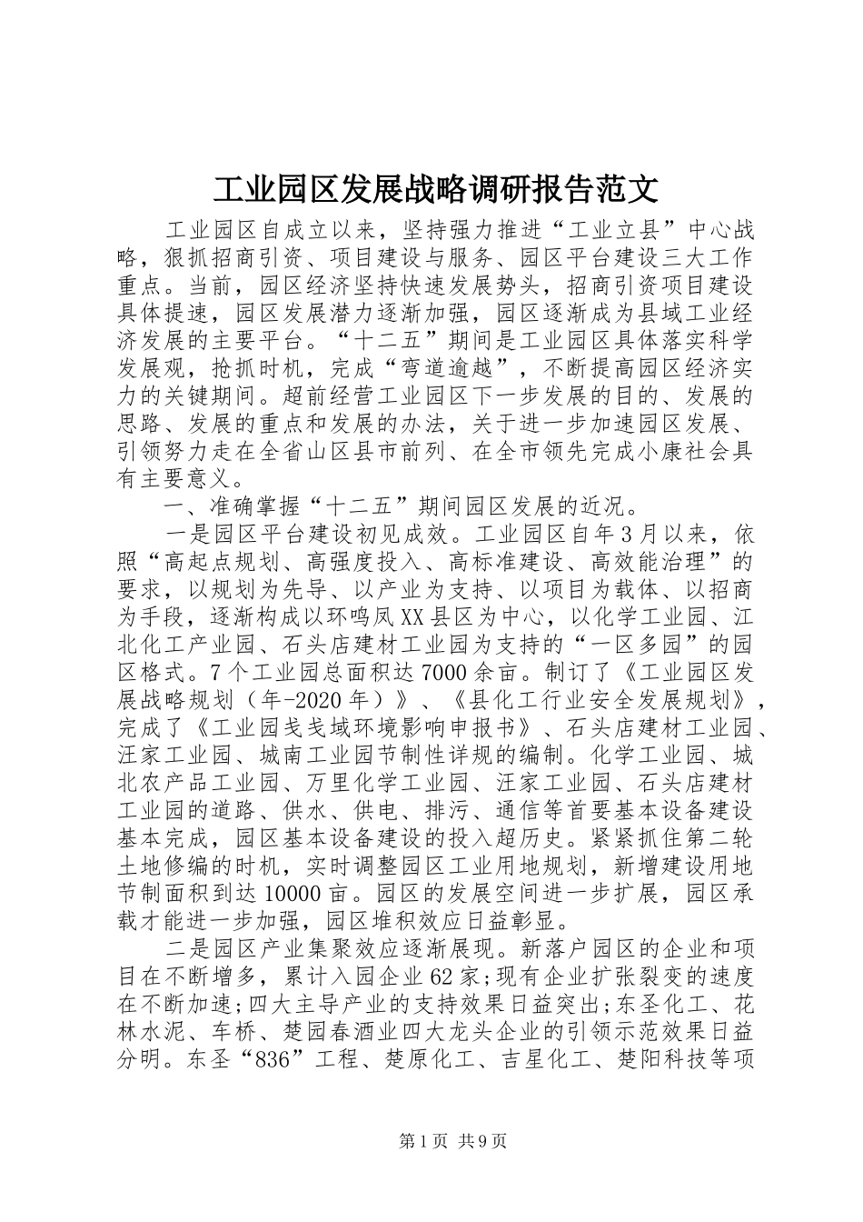 工业园区发展战略调研报告范文_第1页