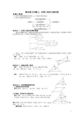 八年级上学期期末复习专题《全等三角形及轴对称》