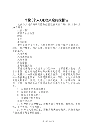 岗位(个人)廉政风险防控报告