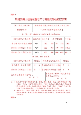 现浇混凝土结构位置与尺寸偏差实体检验记录表