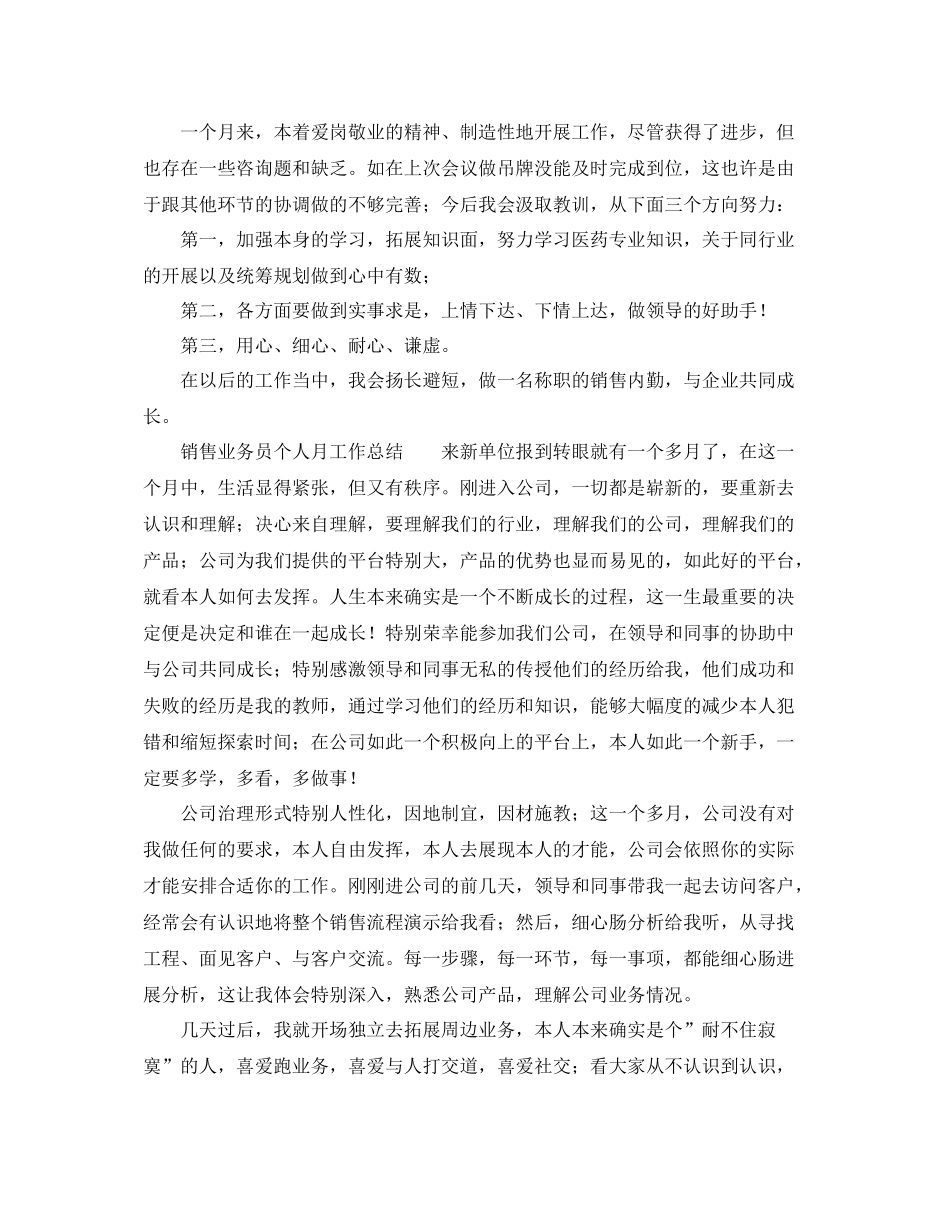 销售业务员个人月工作参考总结范文_第2页