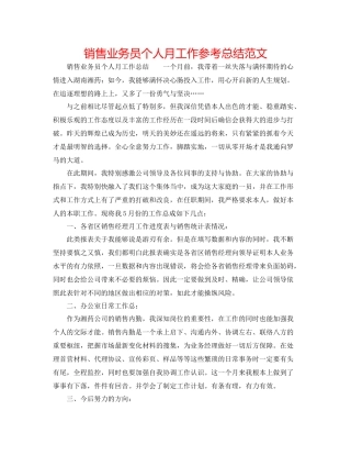 销售业务员个人月工作参考总结范文