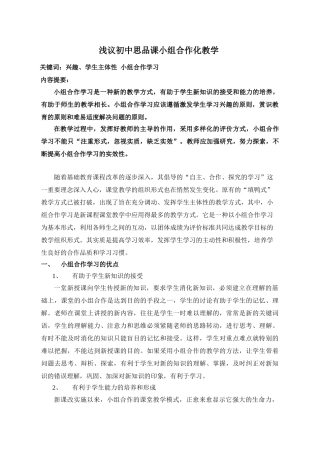 浅议初中思品课小组合作化教学