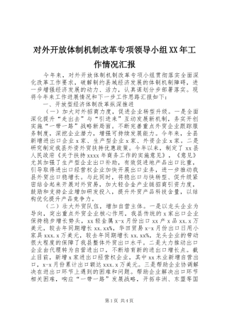 对外开放体制机制改革专项领导小组XX年工作情况汇报