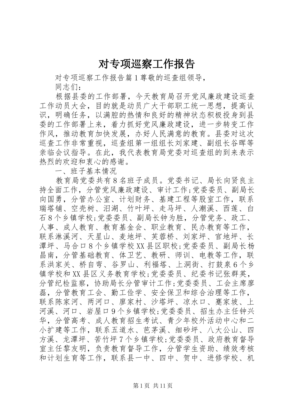 对专项巡察工作报告_第1页