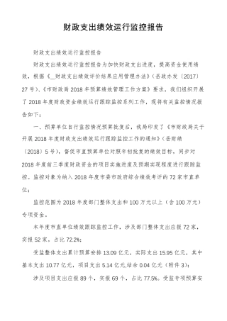 财政支出绩效运行监控报告