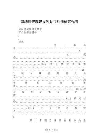 妇幼保健院建设项目可行性研究报告
