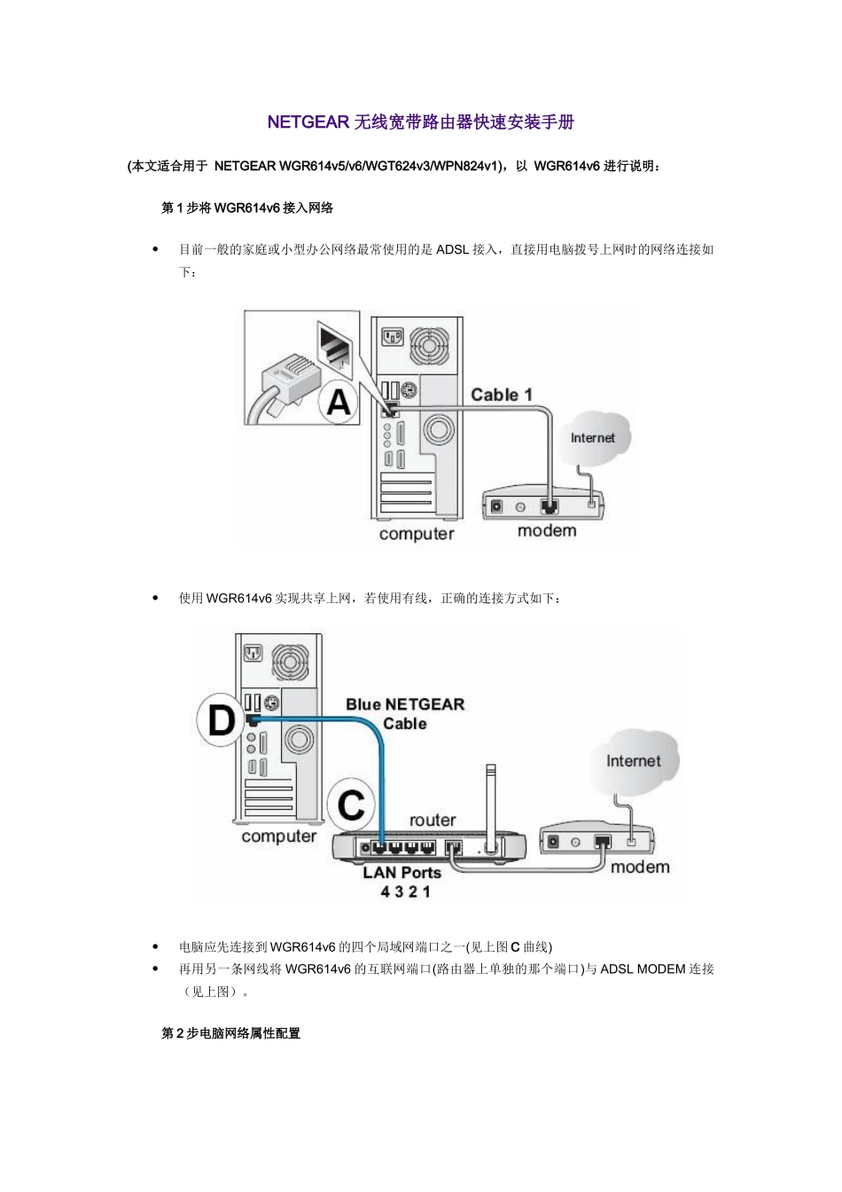 NETGEAR 无线宽带路由器快速安装手册_第1页