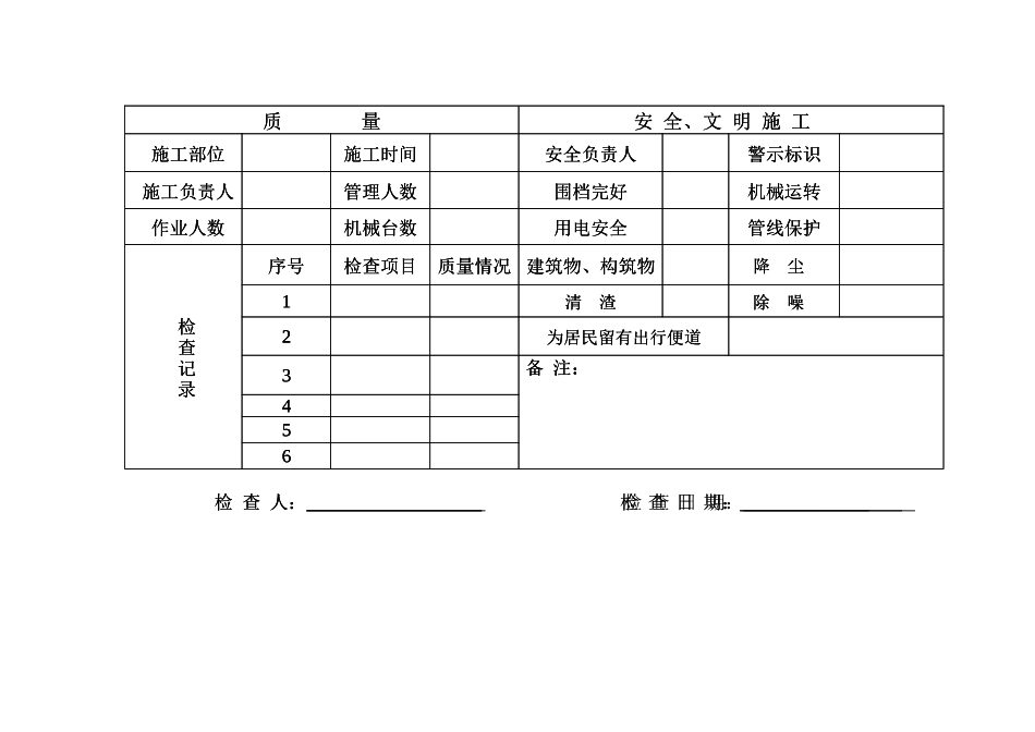 污泥清除工程安全质量巡视记录表_第2页