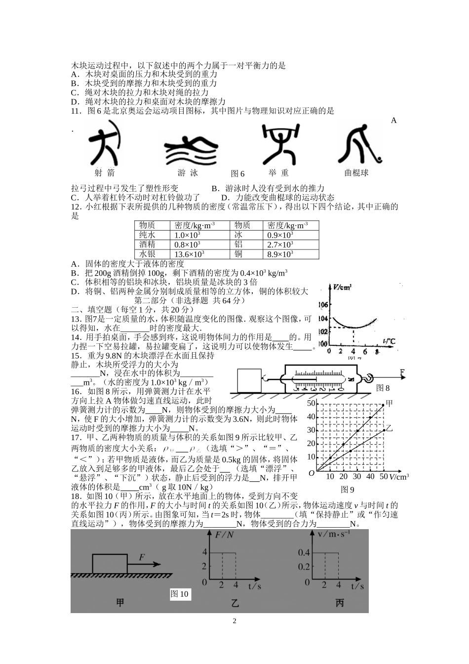 2013年初二下学期物理期末综合练习题_第2页