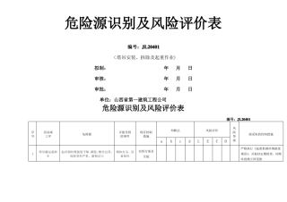 危险源识别及风险评价表塔吊