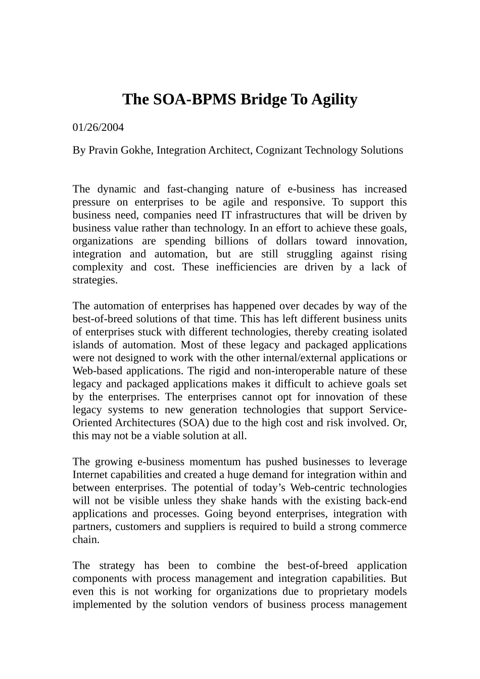 The SOA-BPMS Bridge To Agility_第1页