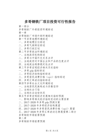 多哥钢铁厂项目投资可行性报告