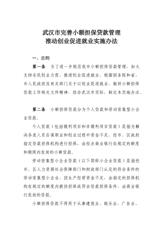 武汉市进一步改进小额担保贷款操作办法