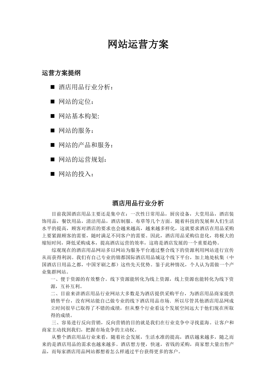 酒店用品行业网站运营方案_第1页