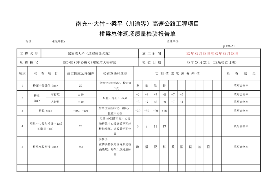 桥梁现场质量检验报告单用表_第1页