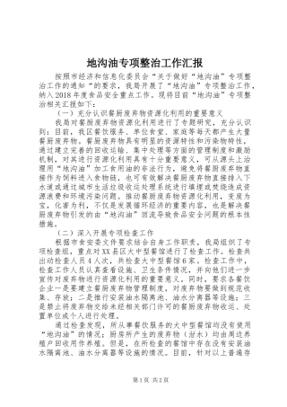 地沟油专项整治工作汇报