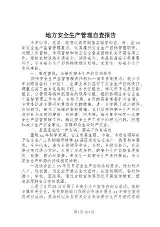 地方安全生产管理自查报告