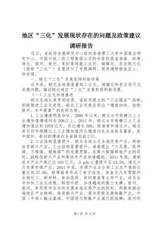 地区“三化”发展现状存在的问题及政策建议调研报告