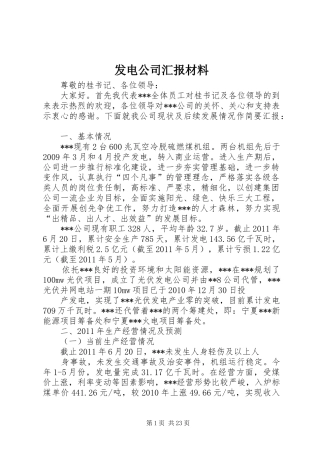 发电公司汇报材料
