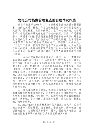 发电公司档案管理复查的自检情况报告